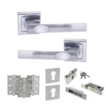 STATUS Kansas Door Handle Pack (Euro Lock Set - 3" CE Sashlock, 3" Fire Rated Hinges x3) - Satin Chrome