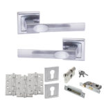 STATUS Kansas Door Handle Pack (Euro Lock Set - 2.5" CE Sashlock, 4" Fire Rated Hinges x3) - Satin Chrome