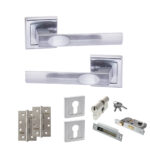 STATUS Kansas Door Handle Pack (Euro Lock Set - 2.5" CE Sashlock, 4" Slim Knuckle Hinges x2) - Satin Chrome