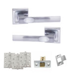 STATUS Kansas Door Handle Pack (Latch Set - 3" CE Latch, 4" Fire Rated Hinges x3) - Satin Chrome