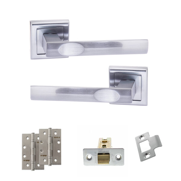 STATUS Kansas Door Handle Pack (Latch Set - 2.5" CE Latch, 4" Slim Knuckle Hinges x2) - Satin Chrome
