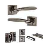 STATUS Oklahoma Door Handle Pack (Bathroom Set - 3" CE Bathroom Lock, 4" Slim Knuckle Hinges x2) - Black Nickel