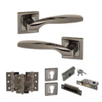 STATUS Oklahoma Door Handle Pack (Euro Lock Set - 2.5" CE Sashlock, 3" Fire Rated Hinges x3) - Black Nickel