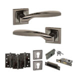 STATUS Oklahoma Door Handle Pack (Euro Lock Set - 2.5" CE Sashlock, 4" Fire Rated Hinges x3) - Black Nickel
