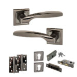 STATUS Oklahoma Door Handle Pack (Euro Lock Set - 2.5" CE Sashlock, 4" Slim Knuckle Hinges x2) - Black Nickel