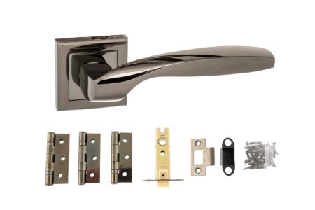 STATUS Oklahoma Door Handle Pack (Latch Set - 2.5" CE Latch, 3" Fire Rated Hinges x3) - Black Nickel