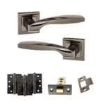 STATUS Oklahoma Door Handle Pack (Latch Set - 2.5" CE Latch, 4" Fire Rated Hinges x3) - Black Nickel