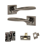 STATUS Oklahoma Door Handle Pack (Latch Set - 3" CE Latch, 4" Slim Knuckle Hinges x2) - Black Nickel