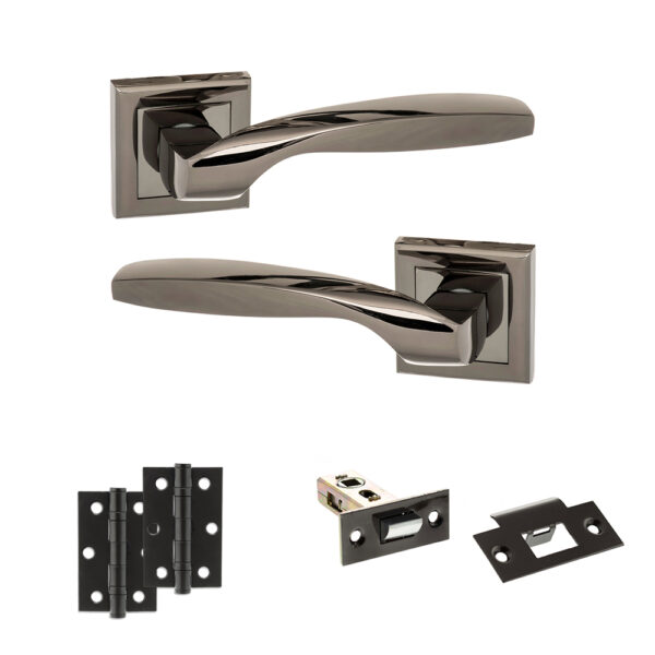 STATUS Oklahoma Door Handle Pack (Latch Set - 2.5" Latch, 3" Hinges x2) - Black Nickel