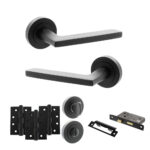 STATUS Alaska Door Handle Pack (Bathroom Set - 2.5" CE Bathroom Lock, 4" Fire Rated Hinges x3) - Matt Black