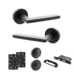 STATUS Alaska Door Handle Pack (Bathroom Set - 3" CE Bathroom Lock, 4" Slim Knuckle Hinges x2) - Matt Black