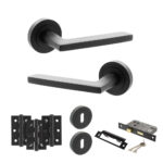 STATUS Alaska Door Handle Pack (3 Lever Lock Set - 2.5" CE Sashlock, 3" Fire Rated Hinges x3) - Matt Black