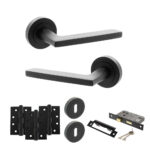 STATUS Alaska Door Handle Pack (3 Lever Lock Set - 3" CE Sashlock, 4" Fire Rated Hinges x3) - Matt Black