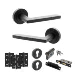 STATUS Alaska Door Handle Pack (Euro Lock Set - 3" CE Sashlock, 3" Fire Rated Hinges x3) - Matt Black