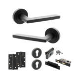 STATUS Alaska Door Handle Pack (Euro Lock Set - 2.5" CE Sashlock, 4" Slim Knuckle Hinges x2) - Matt Black