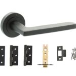 STATUS Alaska Door Handle Pack (Latch Set - 2.5" CE Latch, 3" Fire Rated Hinges x3) - Matt Black