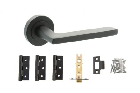 STATUS Alaska Door Handle Pack (Latch Set - 2.5" CE Latch, 3" Fire Rated Hinges x3) - Matt Black