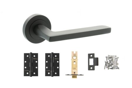STATUS Alaska Door Handle Pack (Latch Set - 3" CE Latch, 3" Fire Rated Hinges x3) - Matt Black