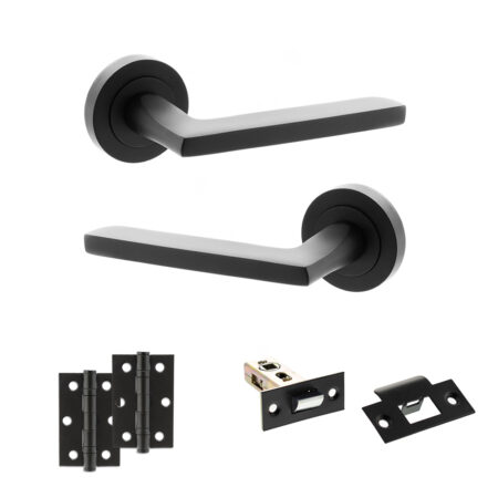 STATUS Alaska Door Handle Pack (Latch Set - 2.5" Latch, 3" Hinges x2) - Matt Black