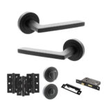 STATUS Alaska Door Handle Pack (Bathroom Set - 2.5" CE Bathroom Lock, 3" Fire Rated Hinges x3) - Matt Black
