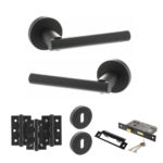 STATUS Nebraska Door Handle Pack (3 Lever Lock Set - 2.5" CE Sashlock, 3" Fire Rated Hinges x3) - Matt Black