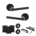 STATUS Nebraska Door Handle Pack (3 Lever Lock Set - 3" CE Sashlock, 4" Fire Rated Hinges x3) - Matt Black