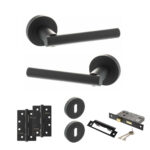 STATUS Nebraska Door Handle Pack (3 Lever Lock Set - 2.5" CE Sashlock, 4" Slim Knuckle Hinges x2) - Matt Black
