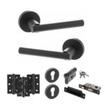 STATUS Nebraska Door Handle Pack (Euro Lock Set - 2.5" CE Sashlock, 3" Fire Rated Hinges x3) - Matt Black