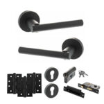 STATUS Nebraska Door Handle Pack (Euro Lock Set - 3" CE Sashlock, 4" Fire Rated Hinges x3) - Matt Black