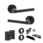 STATUS Nebraska Door Handle Pack (Euro Lock Set - 2.5" CE Sashlock, 4" Slim Knuckle Hinges x2) - Matt Black