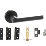 STATUS Nebraska Door Handle Pack (Latch Set - 2.5" CE Latch, 3" Fire Rated Hinges x3) - Matt Black