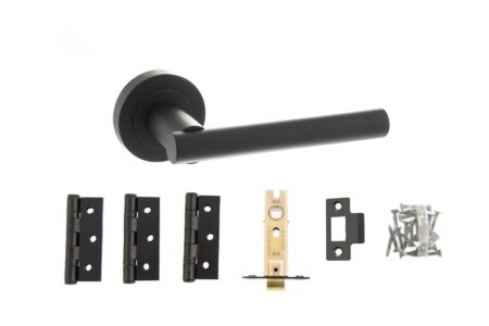 STATUS Nebraska Door Handle Pack (Latch Set - 2.5" CE Latch, 3" Fire Rated Hinges x3) - Matt Black