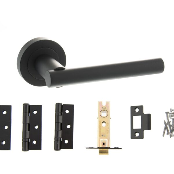 STATUS Nebraska Door Handle Pack (Latch Set - 2.5" CE Latch, 3" Fire Rated Hinges x3) - Matt Black