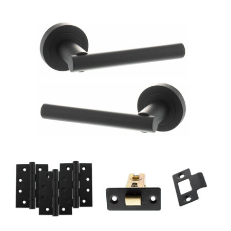 STATUS Nebraska Door Handle Pack (Latch Set - 3" CE Latch, 4" Fire Rated Hinges x3) - Matt Black