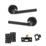 STATUS Nebraska Door Handle Pack (Latch Set - 2.5" CE Latch, 4" Slim Knuckle Hinges x2) - Matt Black