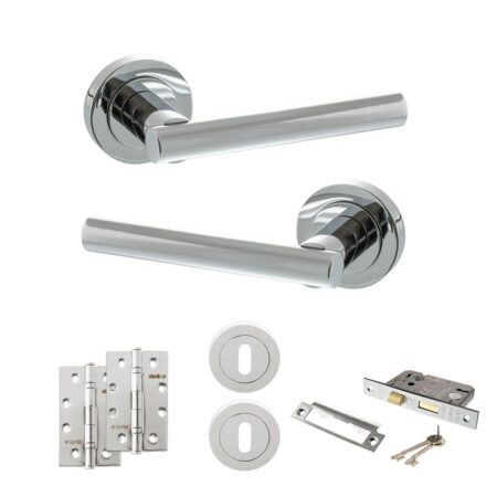 STATUS Nebraska Door Handle Pack (3 Lever Lock Set - 3" CE Sashlock, 4" Slim Knuckle Hinges x2) - Polished Chrome