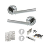 STATUS Nebraska Door Handle Pack (Euro Lock Set - 3" CE Sashlock, 4" Slim Knuckle Hinges x2) - Polished Chrome