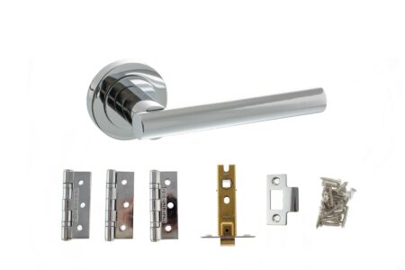 STATUS Nebraska Door Handle Pack (Latch Set - 3" CE Latch, 3" Fire Rated Hinges x3) - Polished Chrome