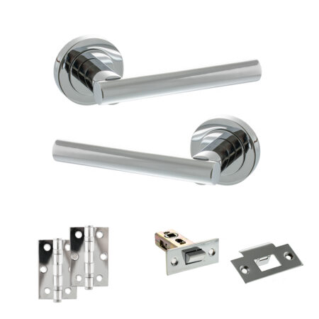 STATUS Nebraska Door Handle Pack (Latch Set - 2.5" Latch, 3" Hinges x2) - Polished Chrome