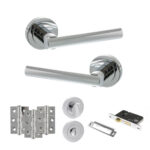 STATUS Nebraska Door Handle Pack (Bathroom Set - 2.5" CE Bathroom Lock, 3" Fire Rated Hinges x3) - Polished Chrome