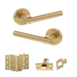 STATUS Nebraska Door Handle Pack (Latch Set - 2.5" CE Latch, 3" Fire Rated Hinges x3) - Satin Brass