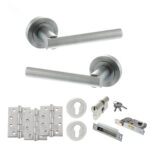 STATUS Nebraska Door Handle Pack (Euro Lock Set - 2.5" CE Sashlock, 4" Fire Rated Hinges x3) - Satin Chrome