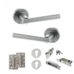 STATUS Nebraska Door Handle Pack (Euro Lock Set - 2.5" CE Sashlock, 4" Slim Knuckle Hinges x2) - Satin Chrome
