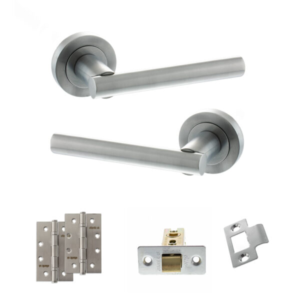 STATUS Nebraska Door Handle Pack (Latch Set - 2.5" CE Latch, 4" Slim Knuckle Hinges x2) - Satin Chrome
