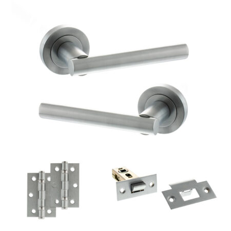 STATUS Nebraska Door Handle Pack (Latch Set - 2.5" Latch, 3" Hinges x2) - Satin Chrome