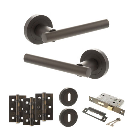 Atlantic STATUS Nebraska Door Handle Pack (3 Lever Lock Set - 3" CE Sashlock, 3" Fire Rated Hinges x3) - Urban Dark Bronze