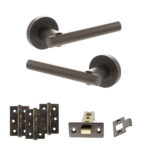 STATUS Nebraska Door Handle Pack (Latch Set - 3" CE Latch, 3" Fire Rated Hinges x3) - Urban Dark Bronze