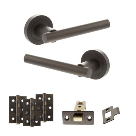 STATUS Nebraska Door Handle Pack (Latch Set - 3" CE Latch, 3" Fire Rated Hinges x3) - Urban Dark Bronze