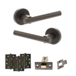 STATUS Nebraska Door Handle Pack (Latch Set - 2.5" CE Latch, 4" Fire Rated Hinges x3) - Urban Dark Bronze