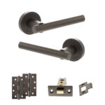 STATUS Nebraska Door Handle Pack (Latch Set - 3" CE Latch, 4" Slim Knuckle Hinges x2) - Urban Dark Bronze